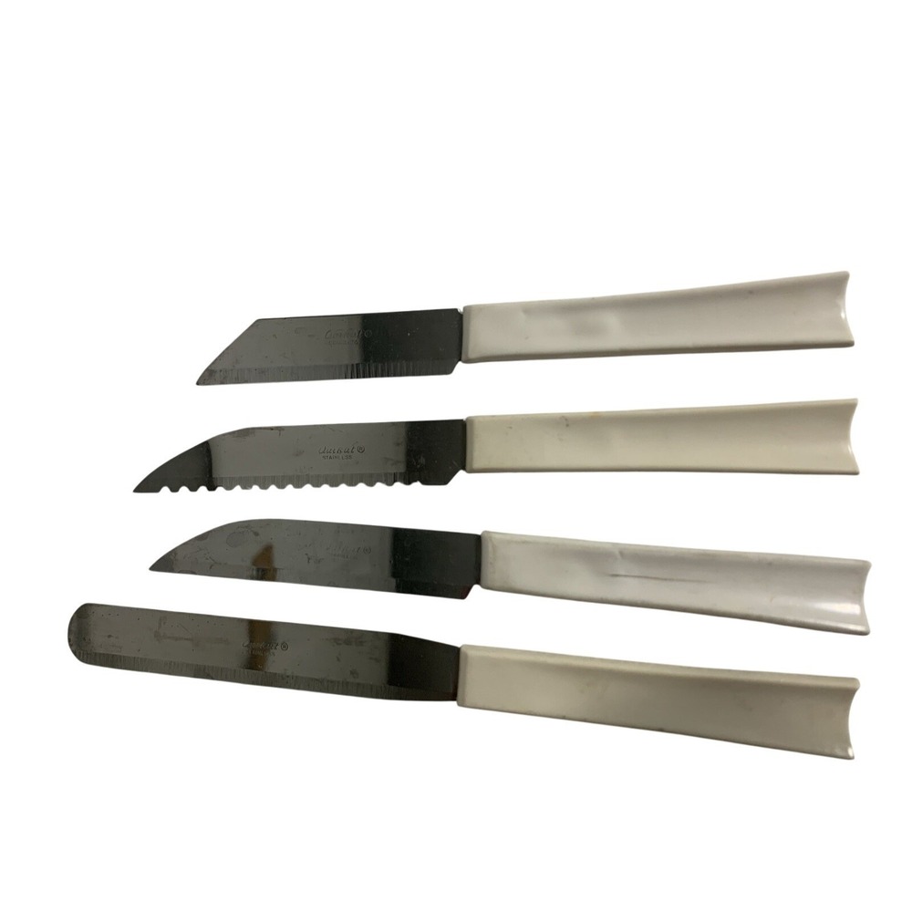 Quikut Knife Set 4 Piece White Stainless Steel‎ Vintage Serrated Paring Spreader